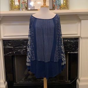 NWT Free People navy embroidered top